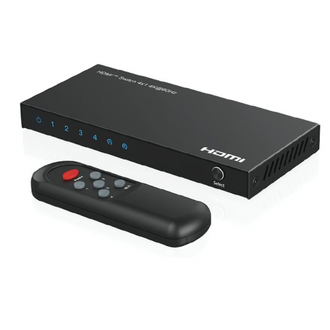 HDMI sumatorius 4 → 1 4K (60Hz) su maitinimu, su pulteliu Premium HDCP2.3